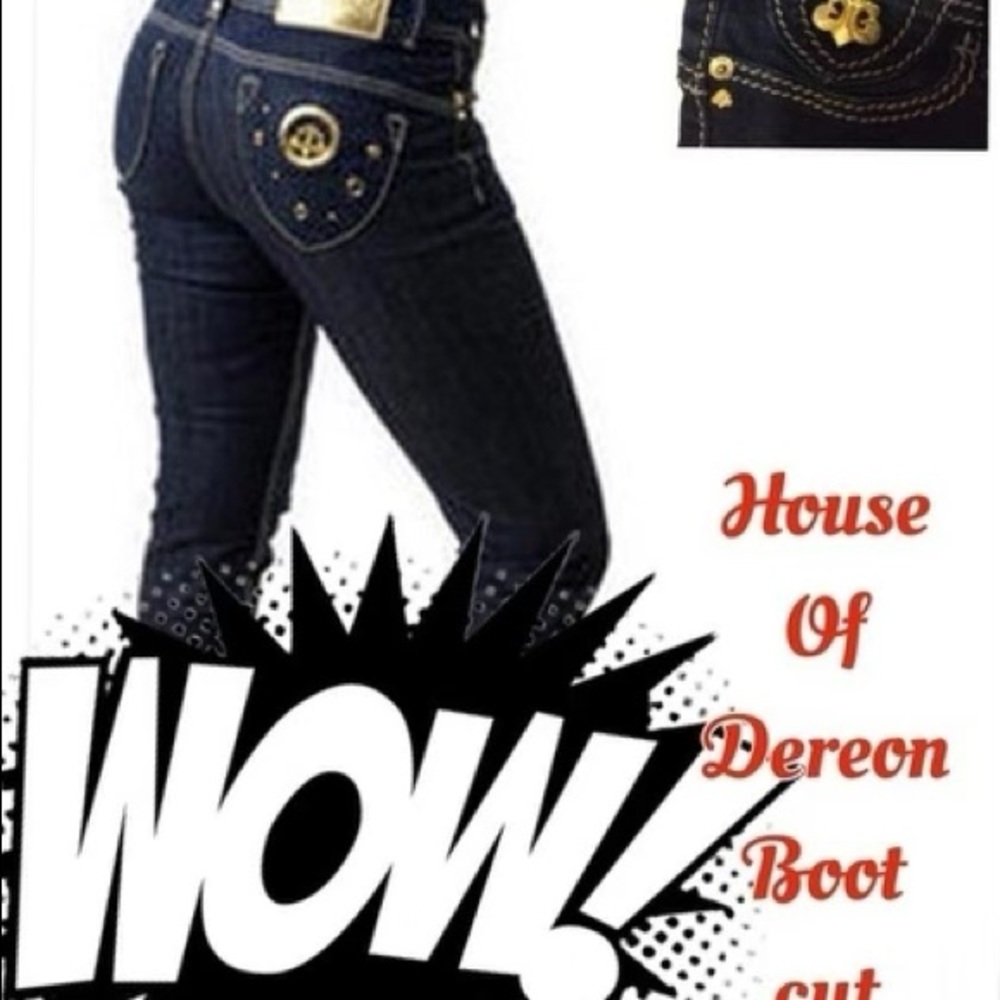 NEW Dereon peak a boo Stretchy bootcut denim jeans dark 5/6
